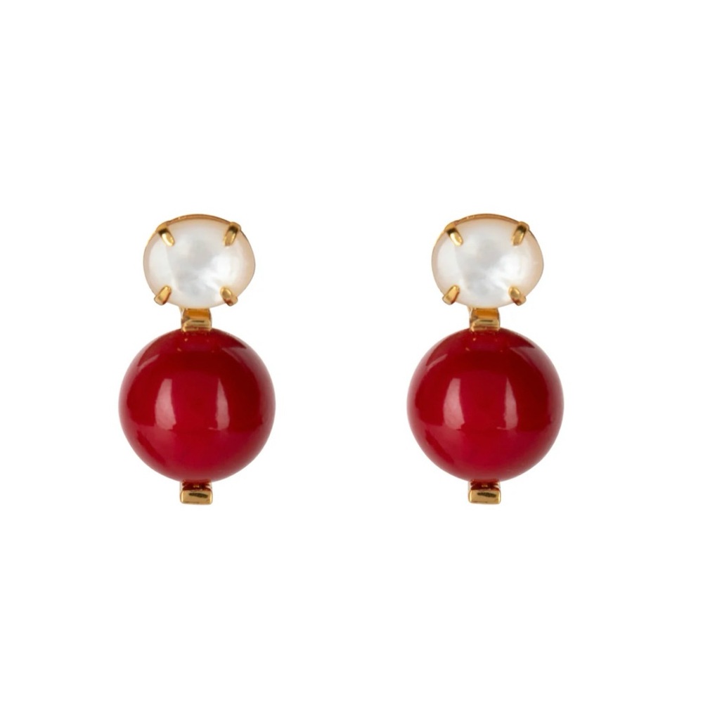 Elegant Red Agate and Pearl Earrings